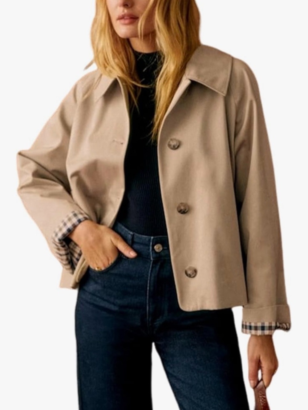 Classic Beige Cropped Trench Coat - Women's
